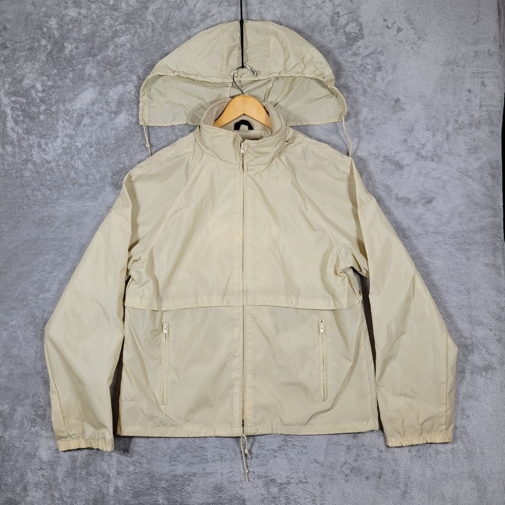 Vtg Eddie Bauer Windbreaker Jacket Mens M Tan Full Zip Packable Hood Mesh Vented